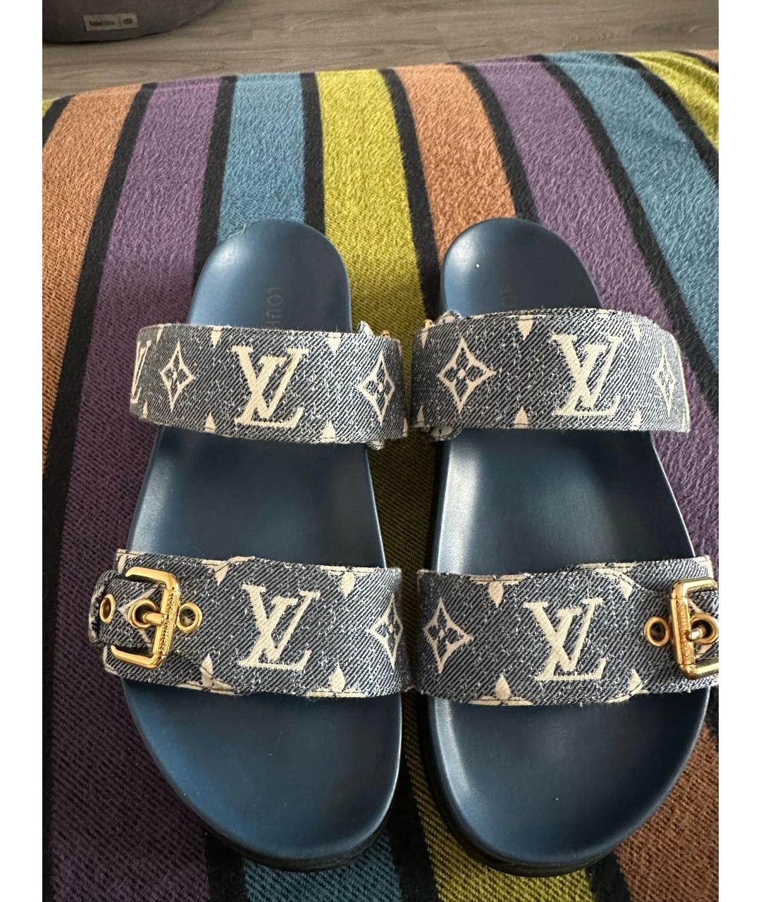 LOUIS VUITTON Голубые текстильные шлепанцы, фото 4