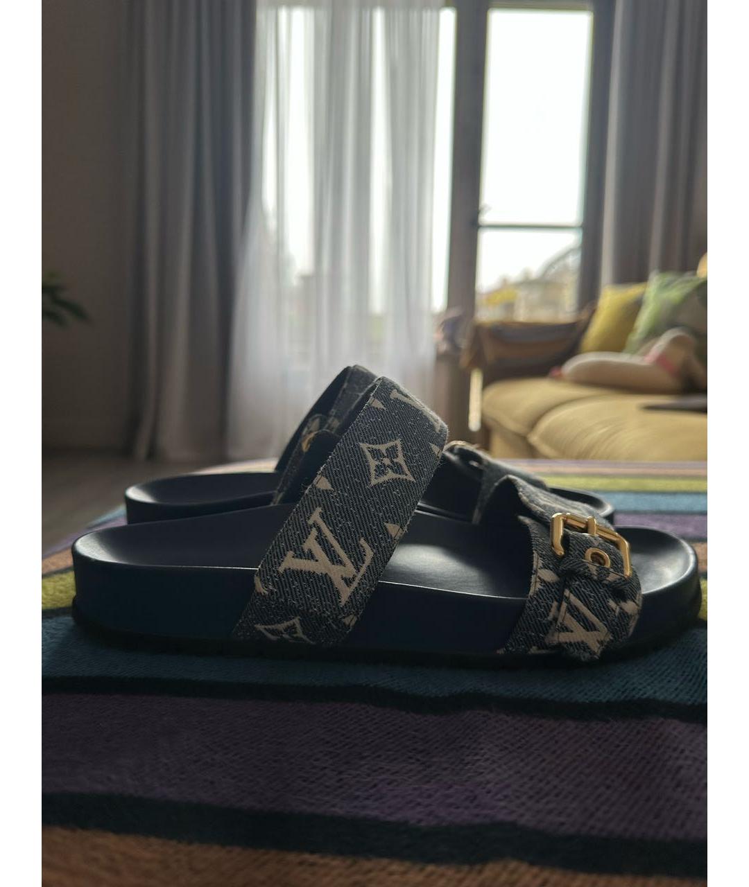 LOUIS VUITTON Голубые текстильные шлепанцы, фото 6
