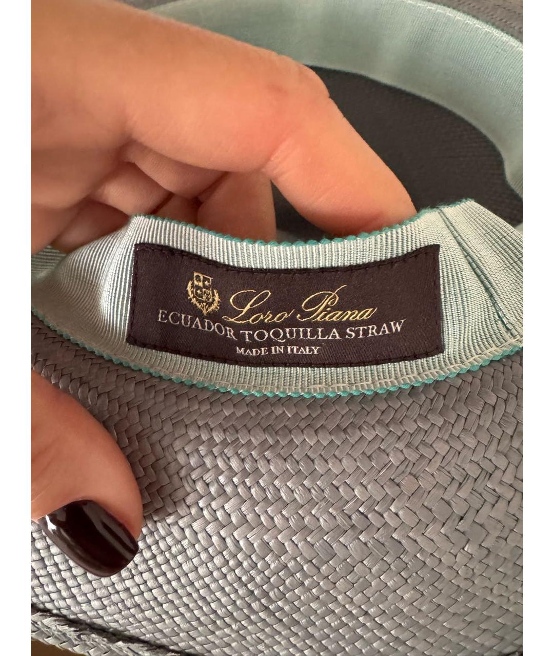 LORO PIANA Голубая соломенная шляпа, фото 5