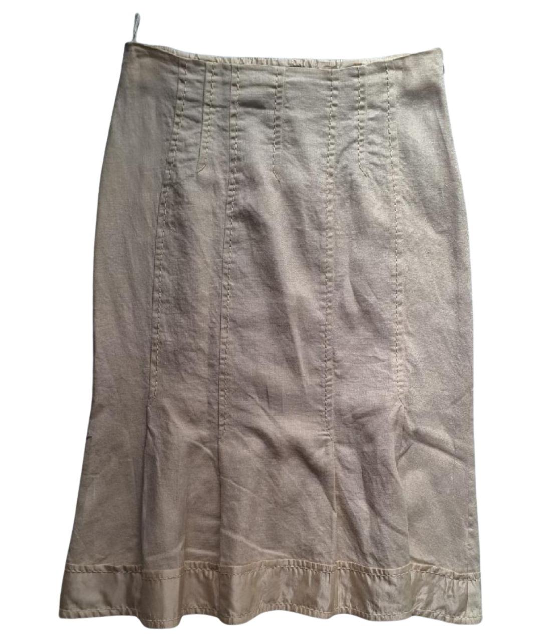 MAX MARA Бежевая льняная юбка миди, фото 1