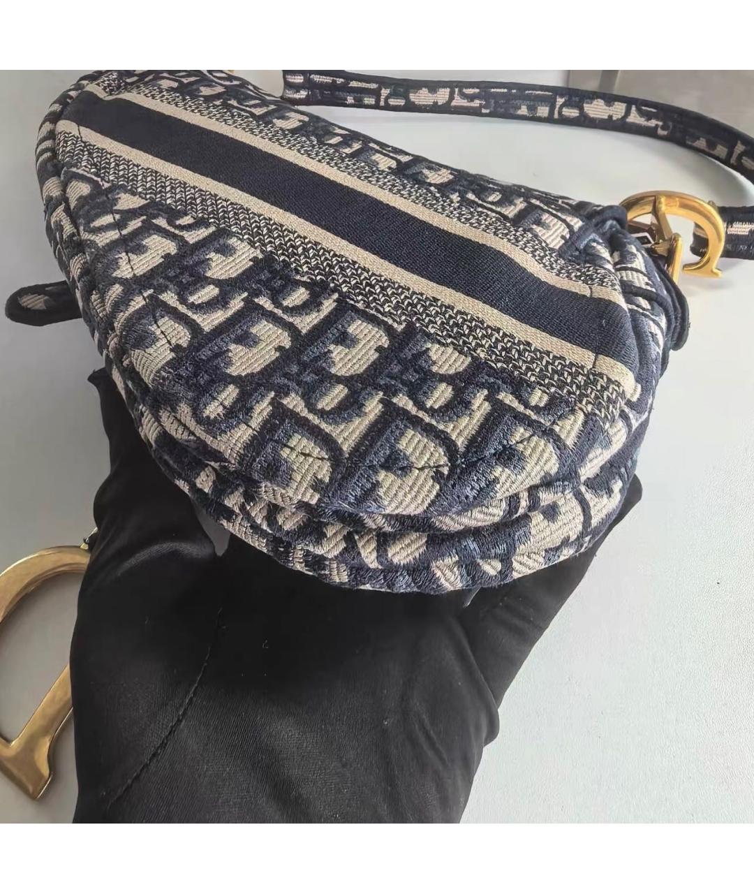 CHRISTIAN DIOR Синяя тканевая сумка с короткими ручками, фото 4