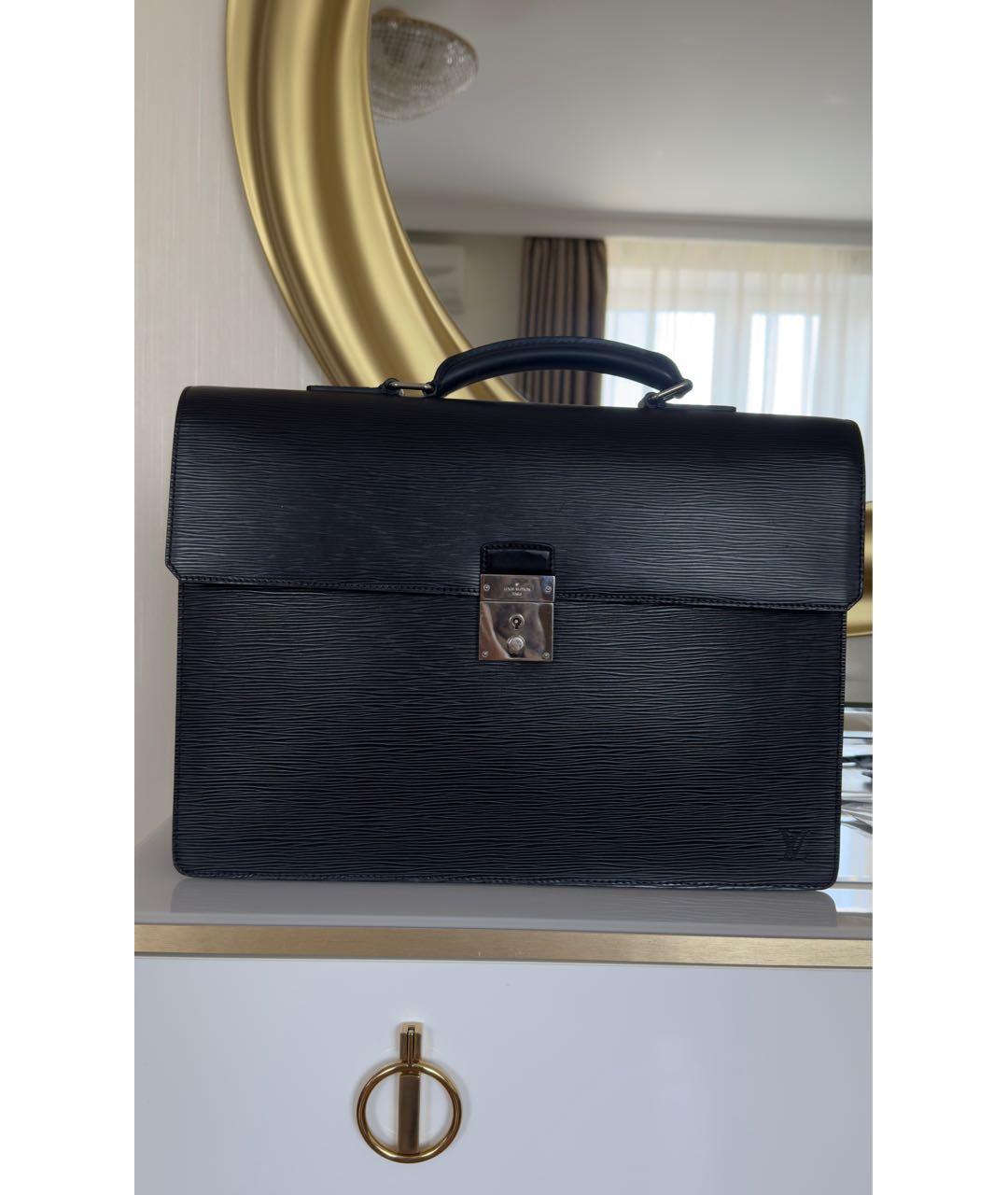 LOUIS VUITTON Черный кожаный портфель, фото 7