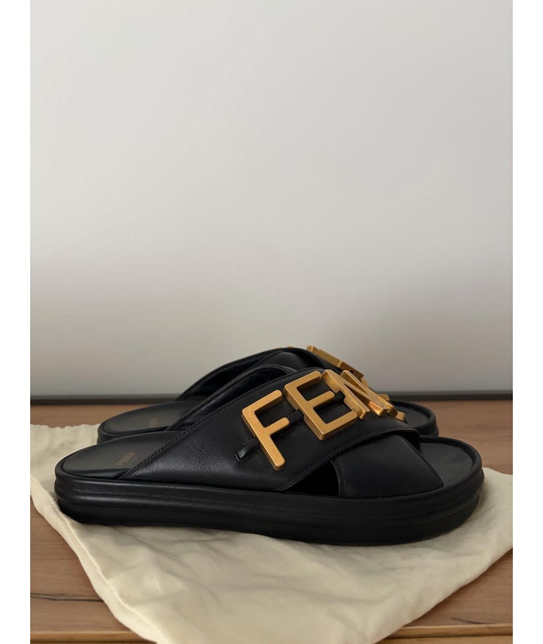 FENDI Черные кожаные сабо, фото 5