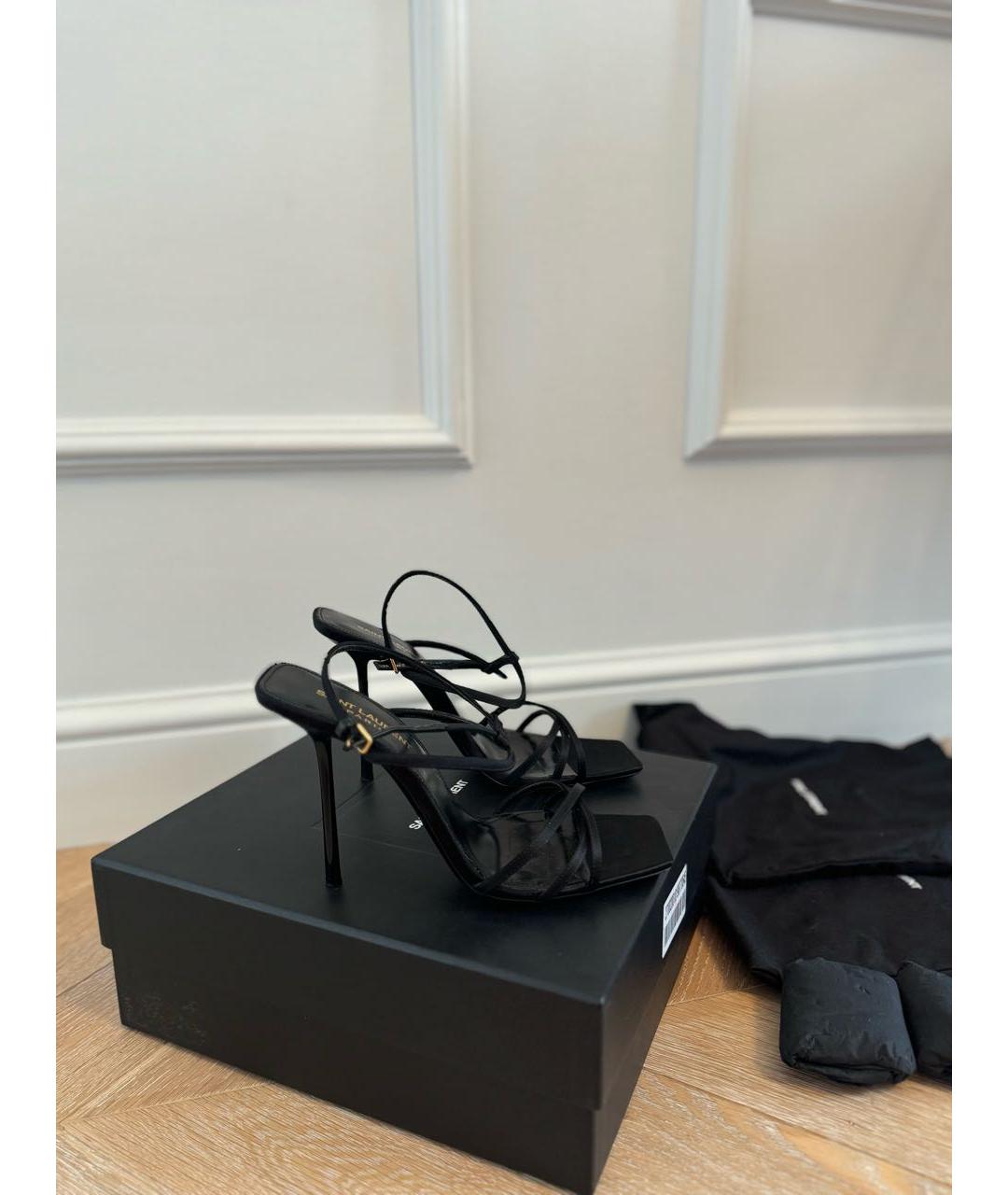 SAINT LAURENT Черные текстильные босоножки, фото 2