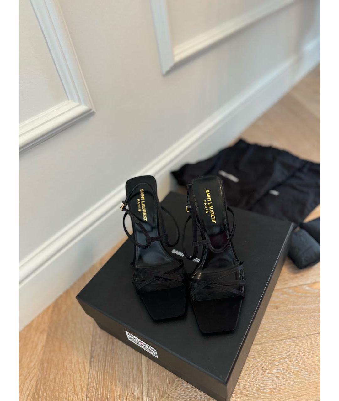SAINT LAURENT Черные текстильные босоножки, фото 3