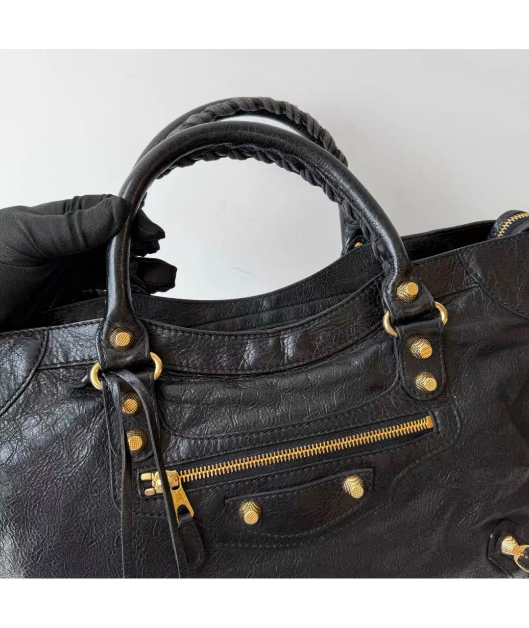 BALENCIAGA Черная кожаная сумка тоут, фото 7