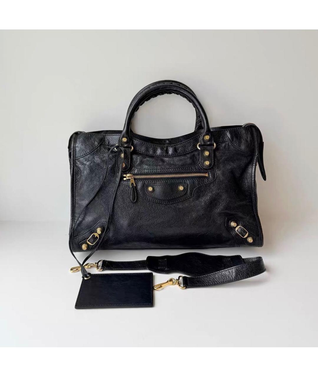 BALENCIAGA Черная кожаная сумка тоут, фото 9