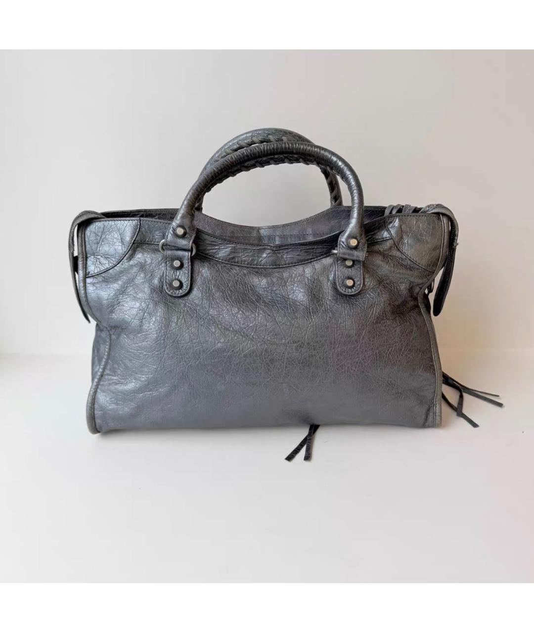 BALENCIAGA Антрацитовая кожаная сумка тоут, фото 2