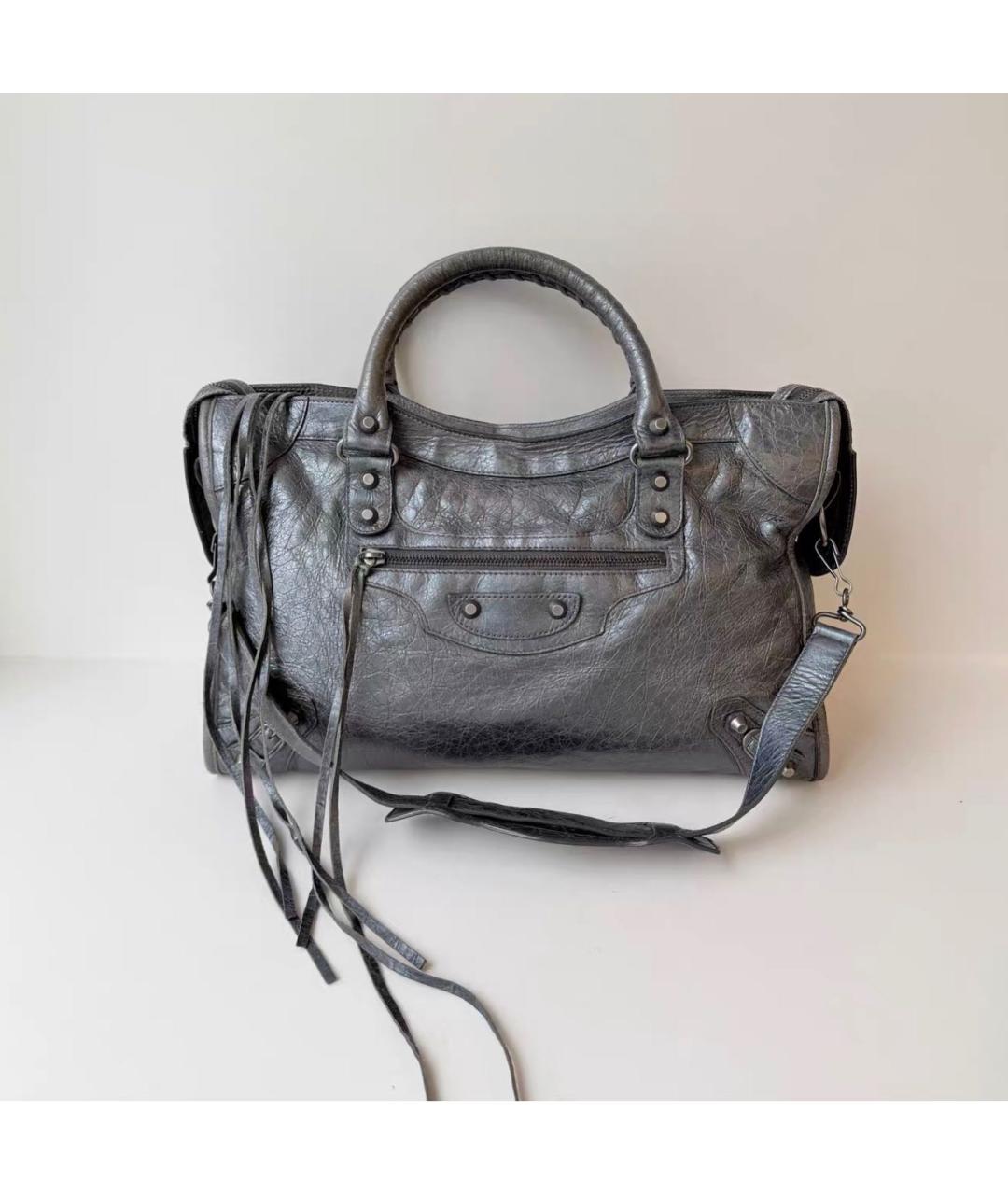 BALENCIAGA Антрацитовая кожаная сумка тоут, фото 9