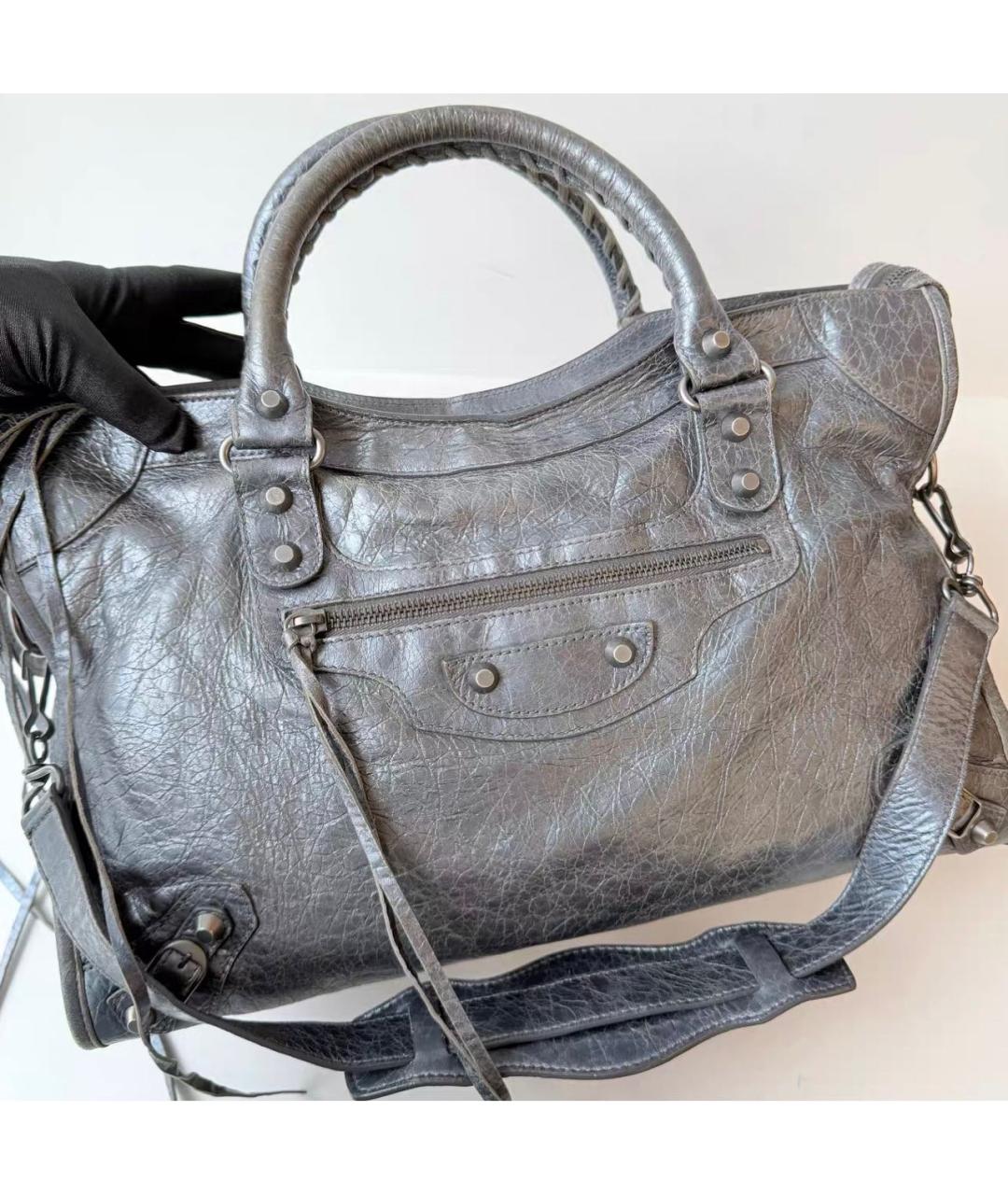 BALENCIAGA Антрацитовая кожаная сумка тоут, фото 7