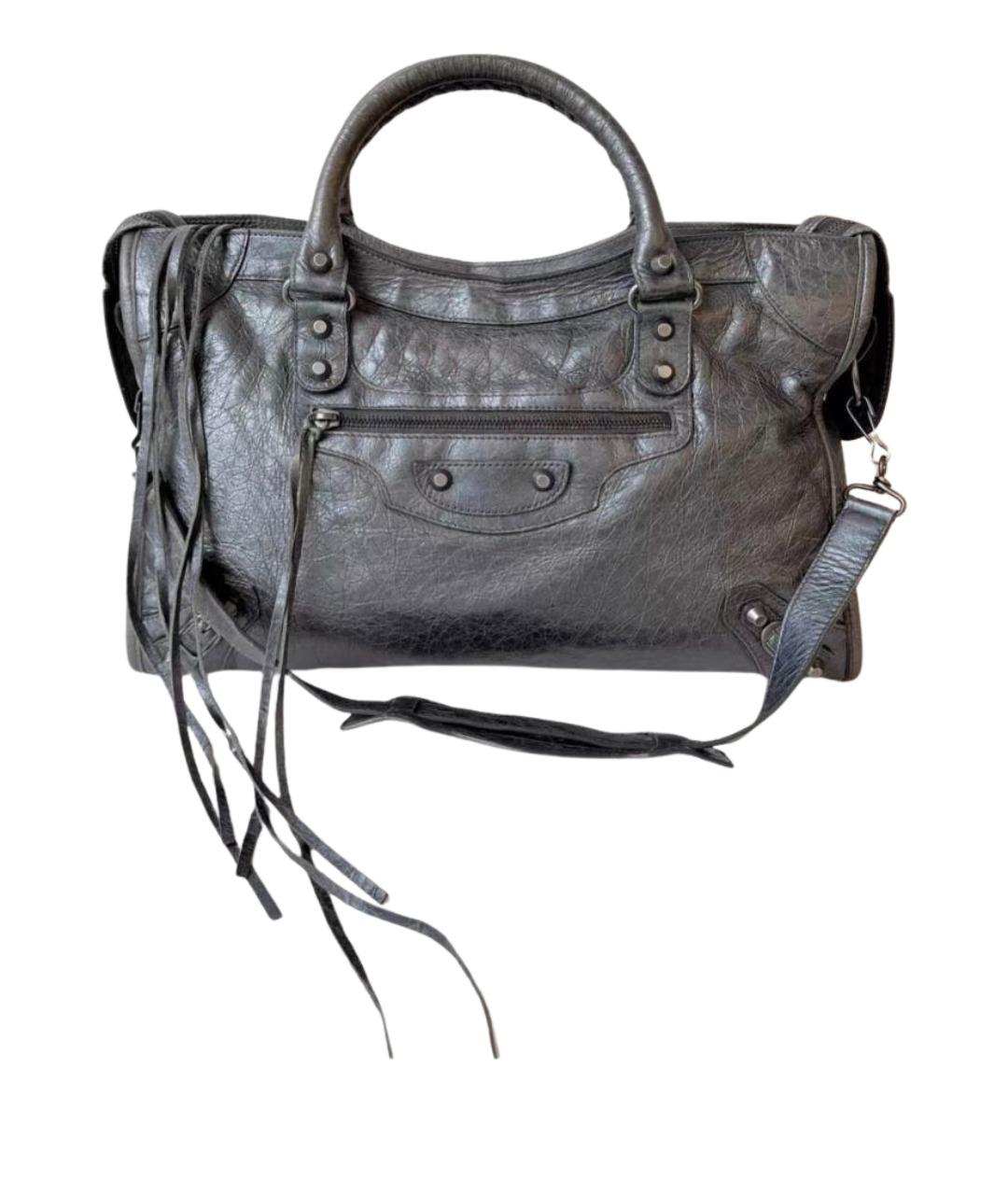 BALENCIAGA Антрацитовая кожаная сумка тоут, фото 1