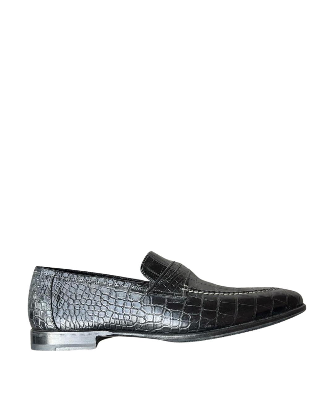 SANTONI Черные лоферы из кожи крокодила, фото 1