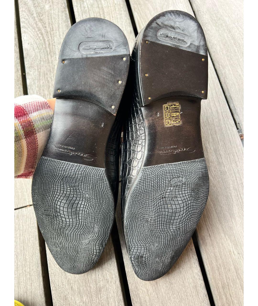 SANTONI Черные лоферы из кожи крокодила, фото 6