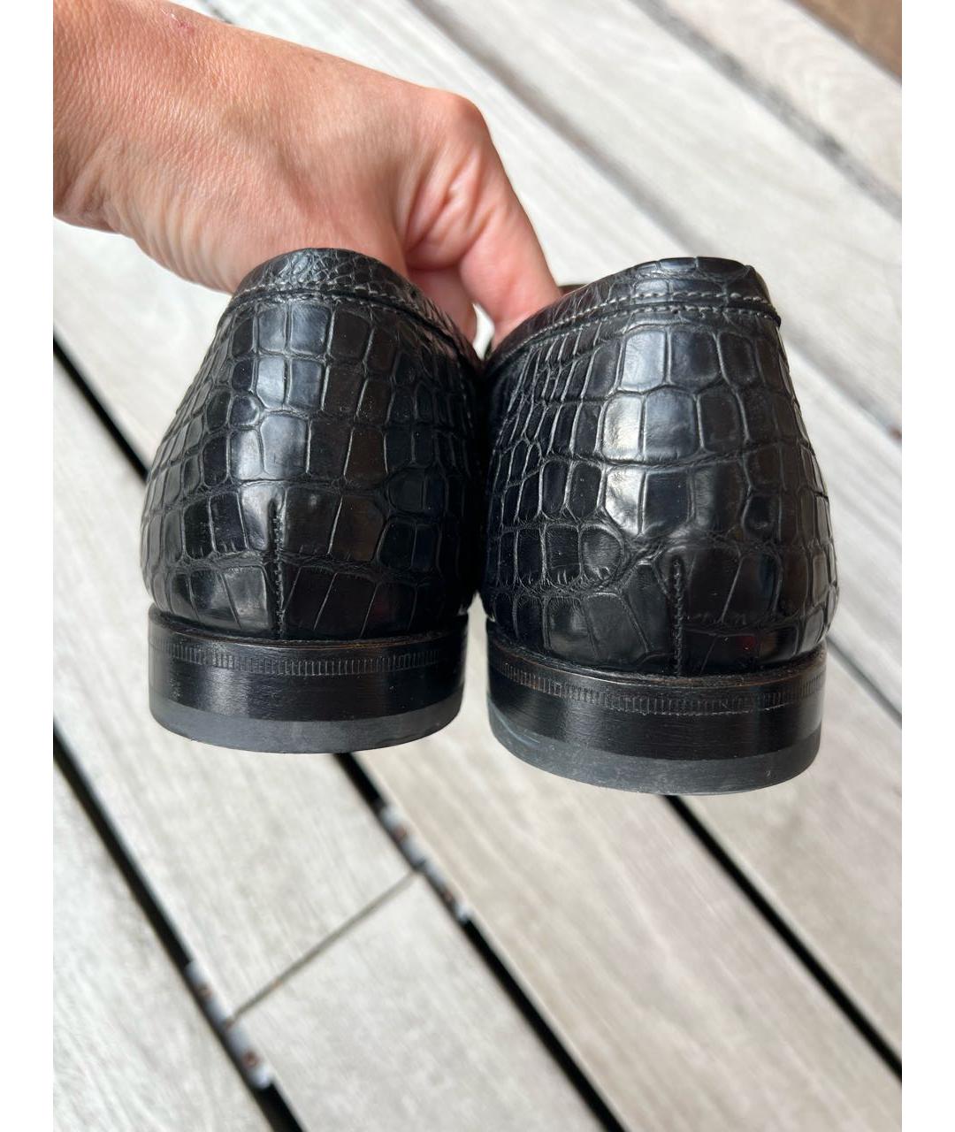 SANTONI Черные лоферы из кожи крокодила, фото 4