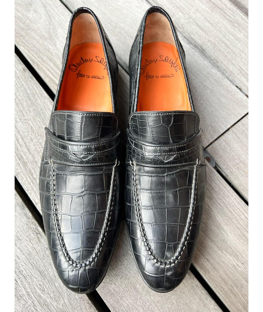 SANTONI Черные лоферы из кожи крокодила, фото 3