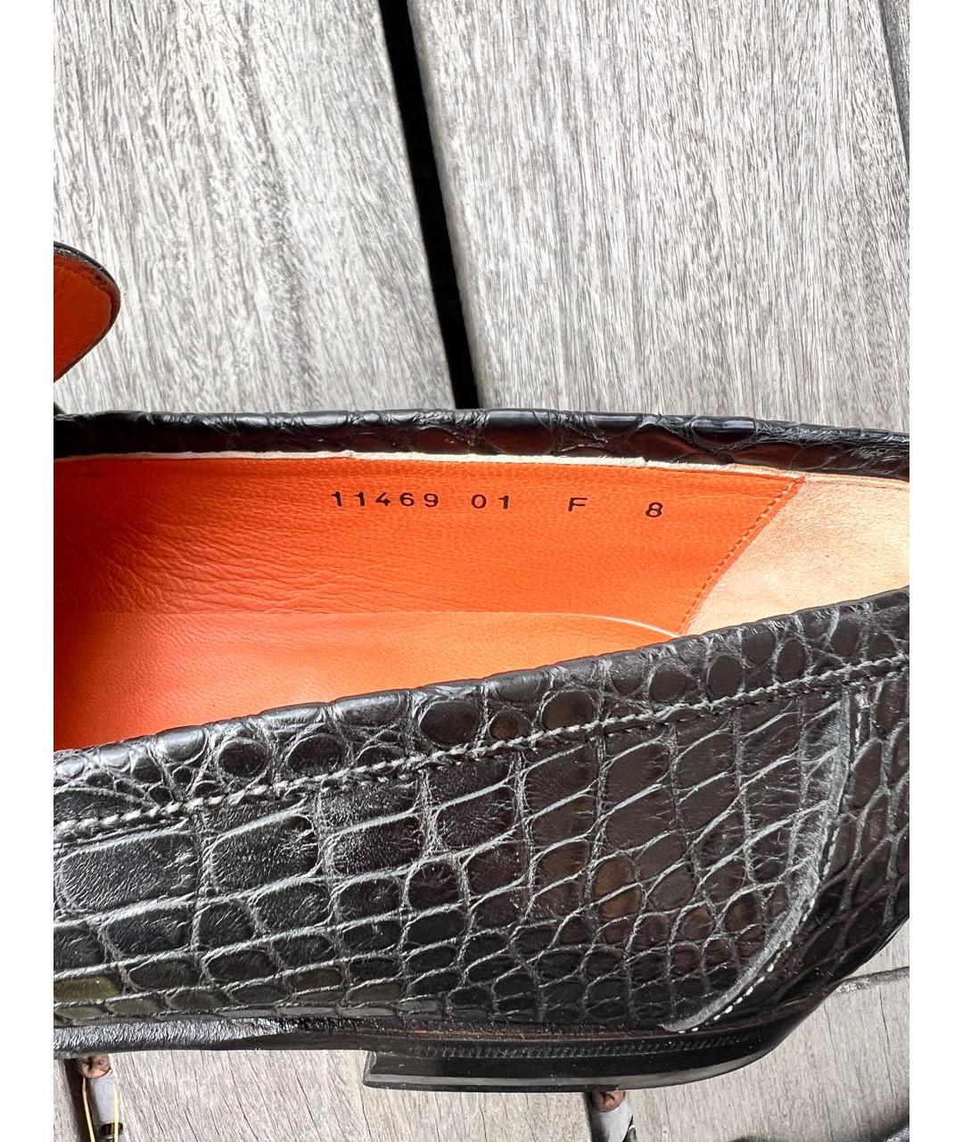 SANTONI Черные лоферы из кожи крокодила, фото 5