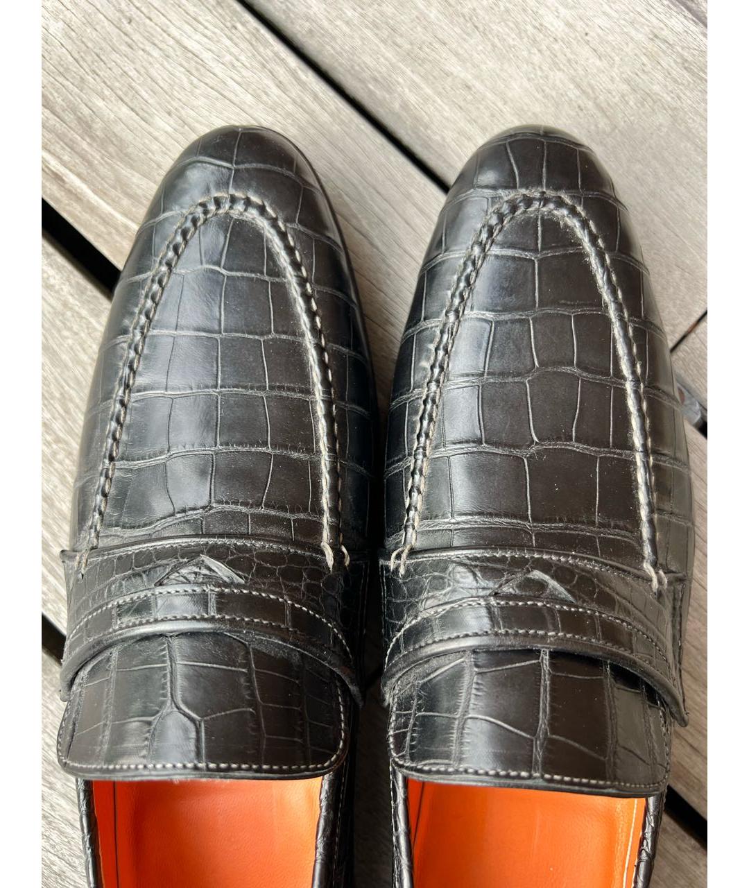 SANTONI Черные лоферы из кожи крокодила, фото 2