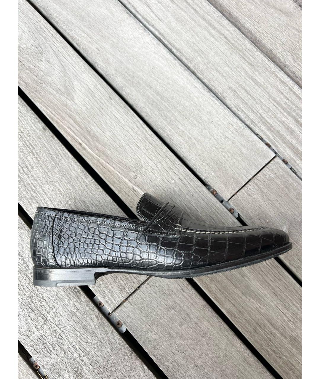 SANTONI Черные лоферы из кожи крокодила, фото 7
