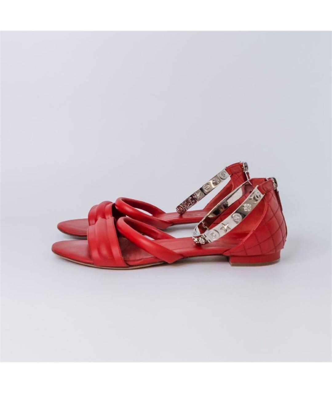 CHANEL PRE-OWNED Красные кожаные сандалии, фото 6