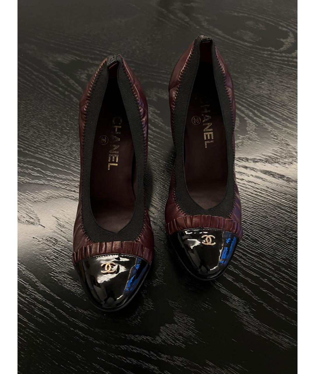 CHANEL Бордовые кожаные туфли, фото 4