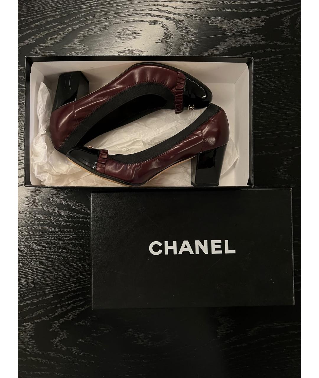 CHANEL Бордовые кожаные туфли, фото 6