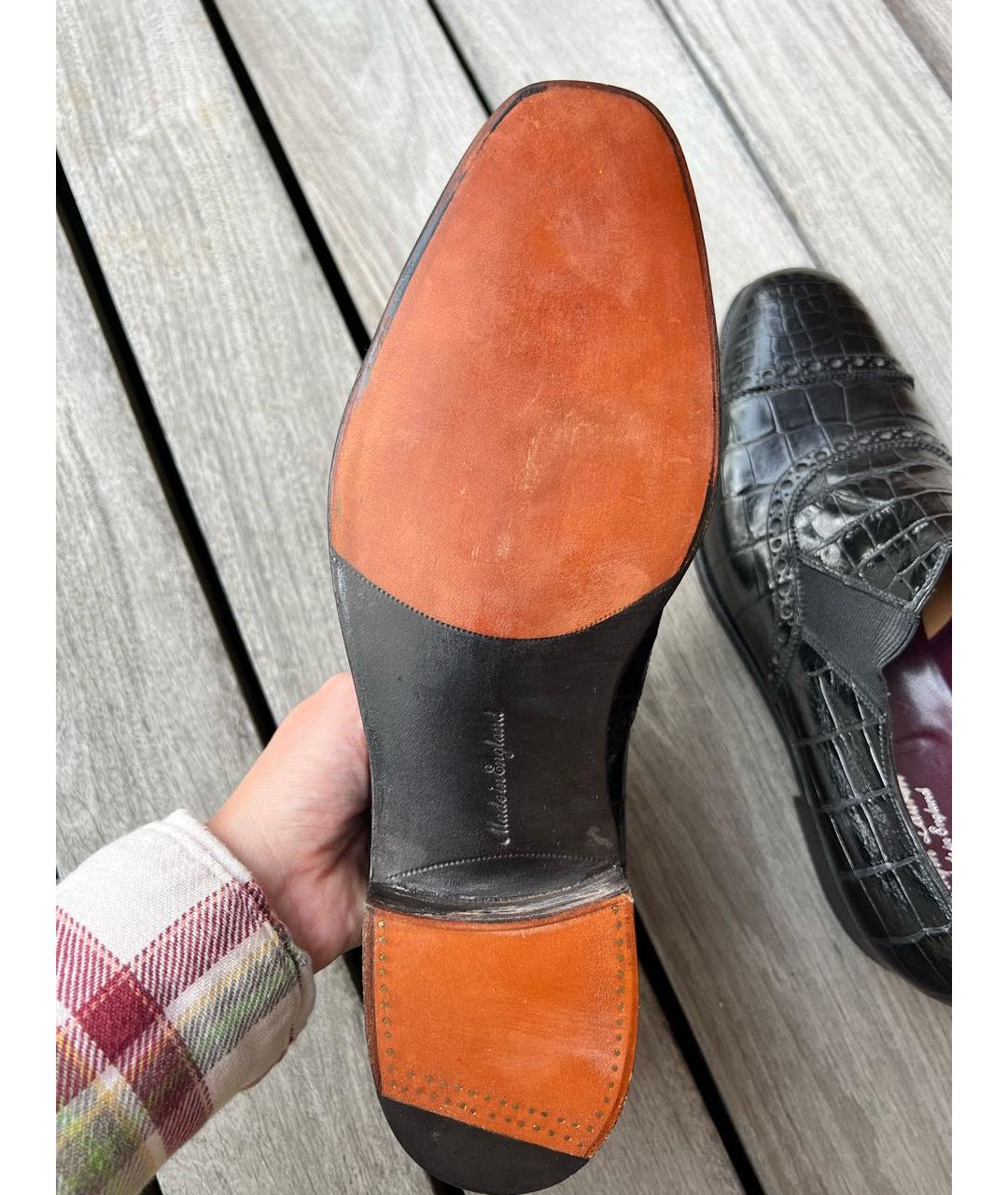 RALPH LAUREN PURPLE LABEL Черные туфли из кожи крокодила, фото 6