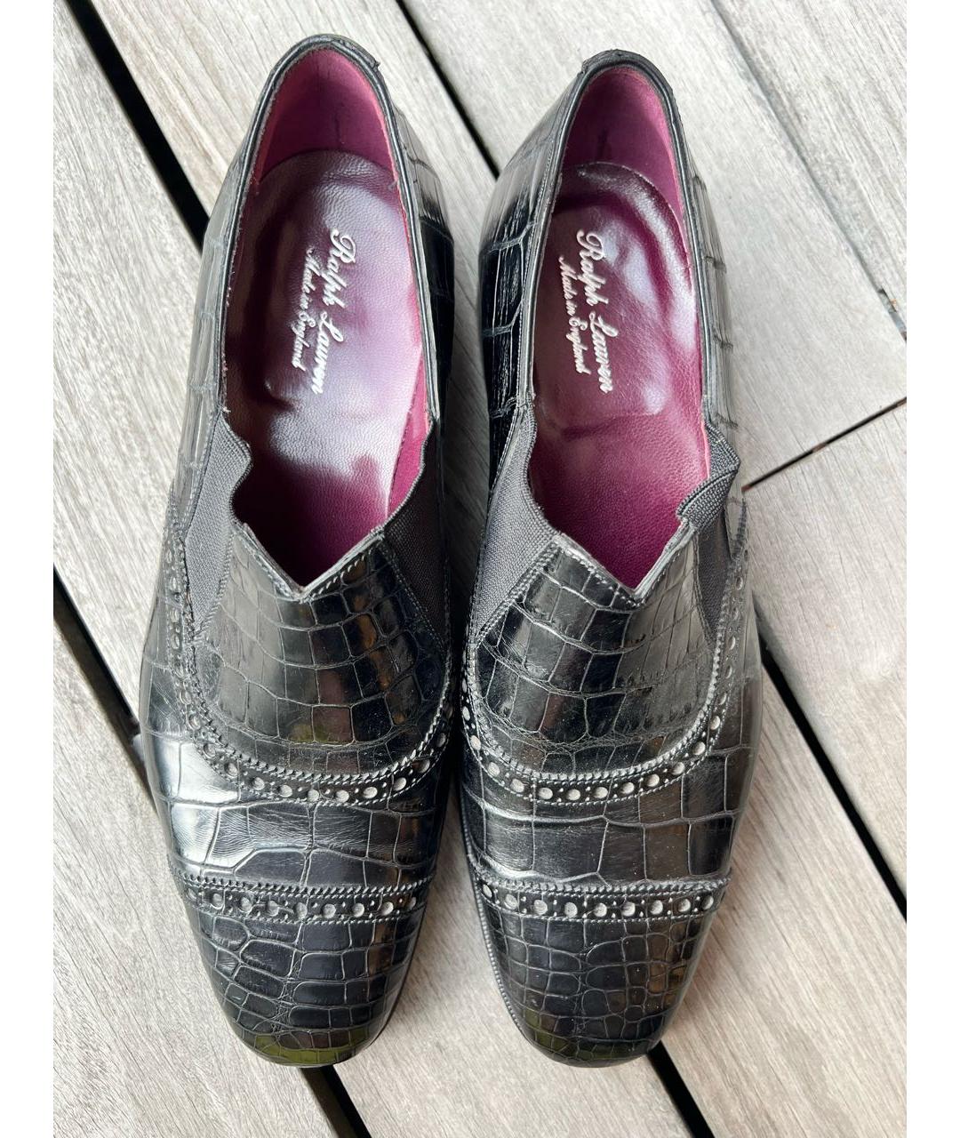 RALPH LAUREN PURPLE LABEL Черные туфли из кожи крокодила, фото 3