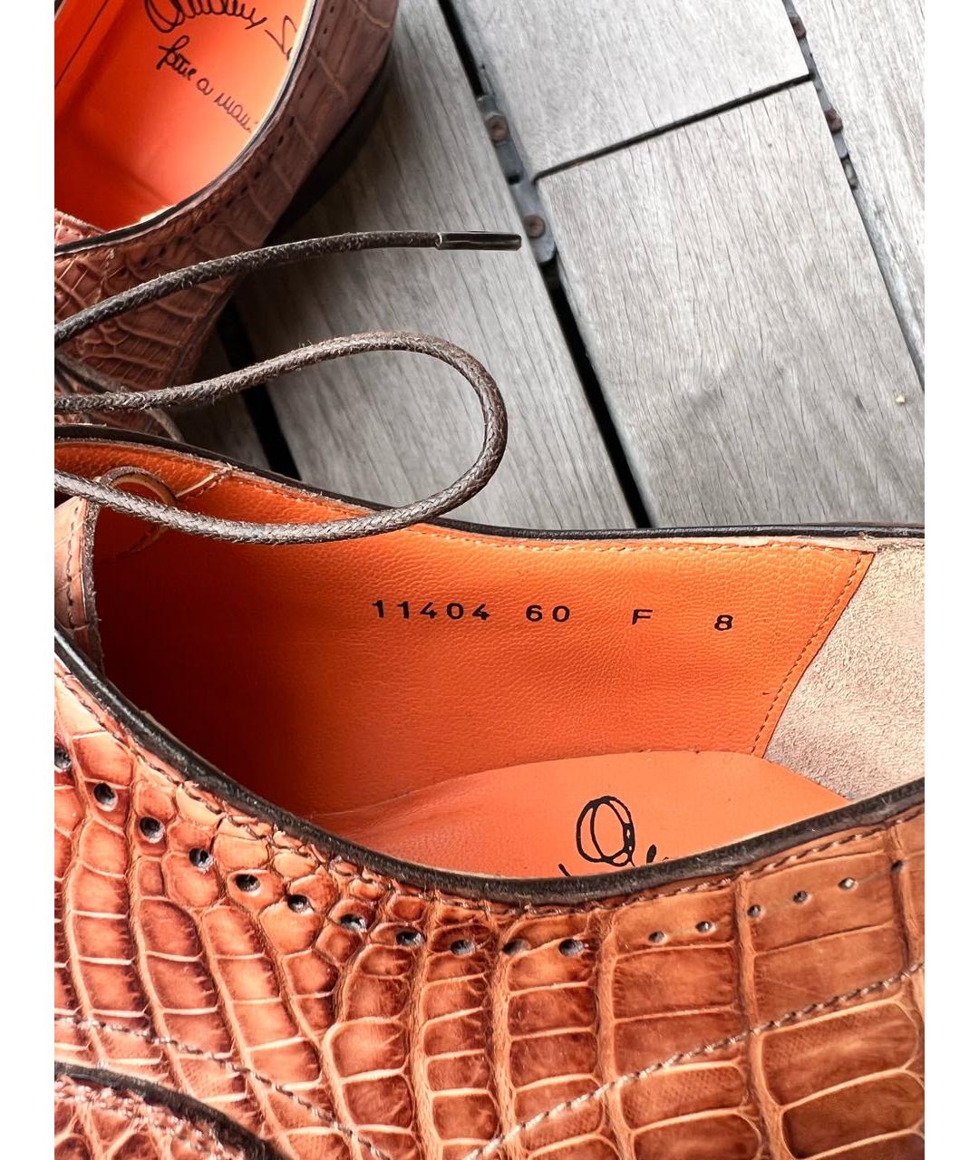 SANTONI Коричневые туфли из кожи аллигатора, фото 4