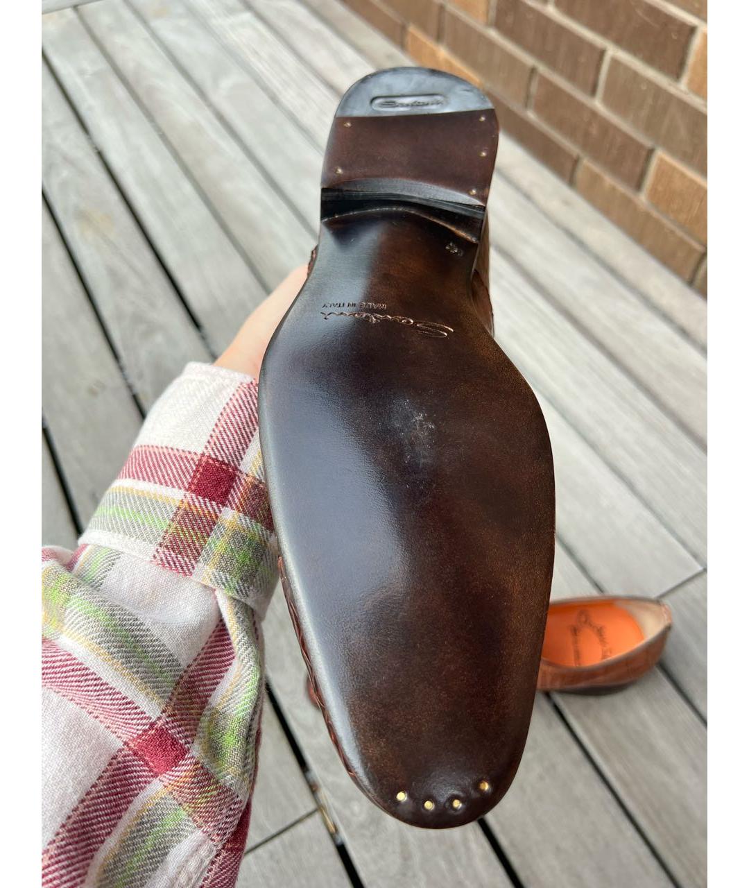 SANTONI Коричневые туфли из кожи аллигатора, фото 5
