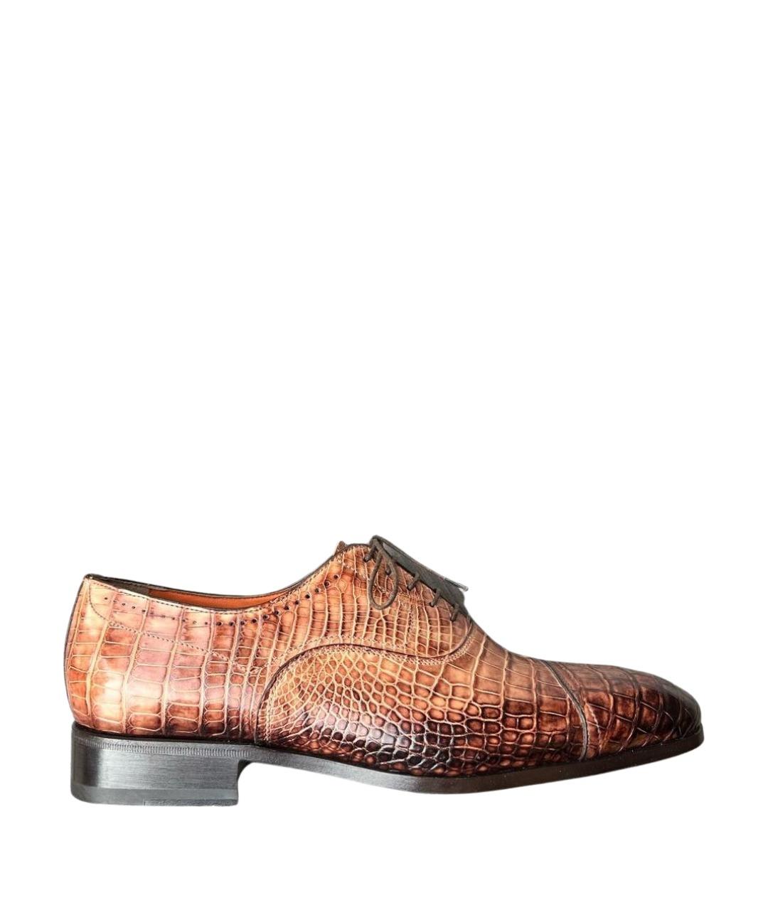 SANTONI Коричневые туфли из кожи аллигатора, фото 1