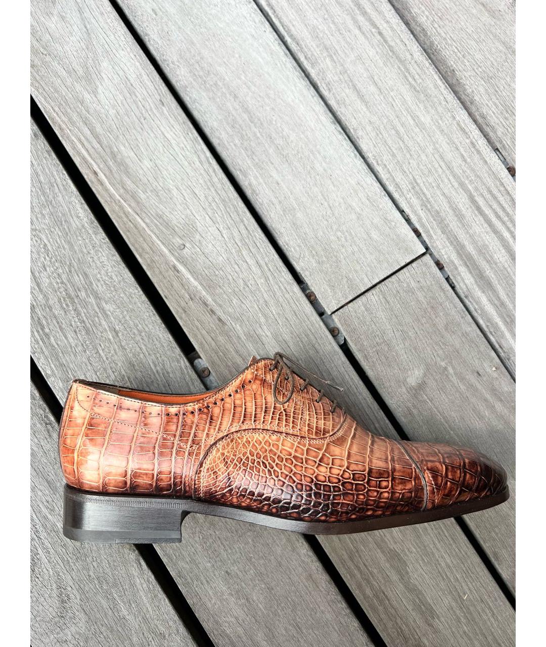 SANTONI Коричневые туфли из кожи аллигатора, фото 6
