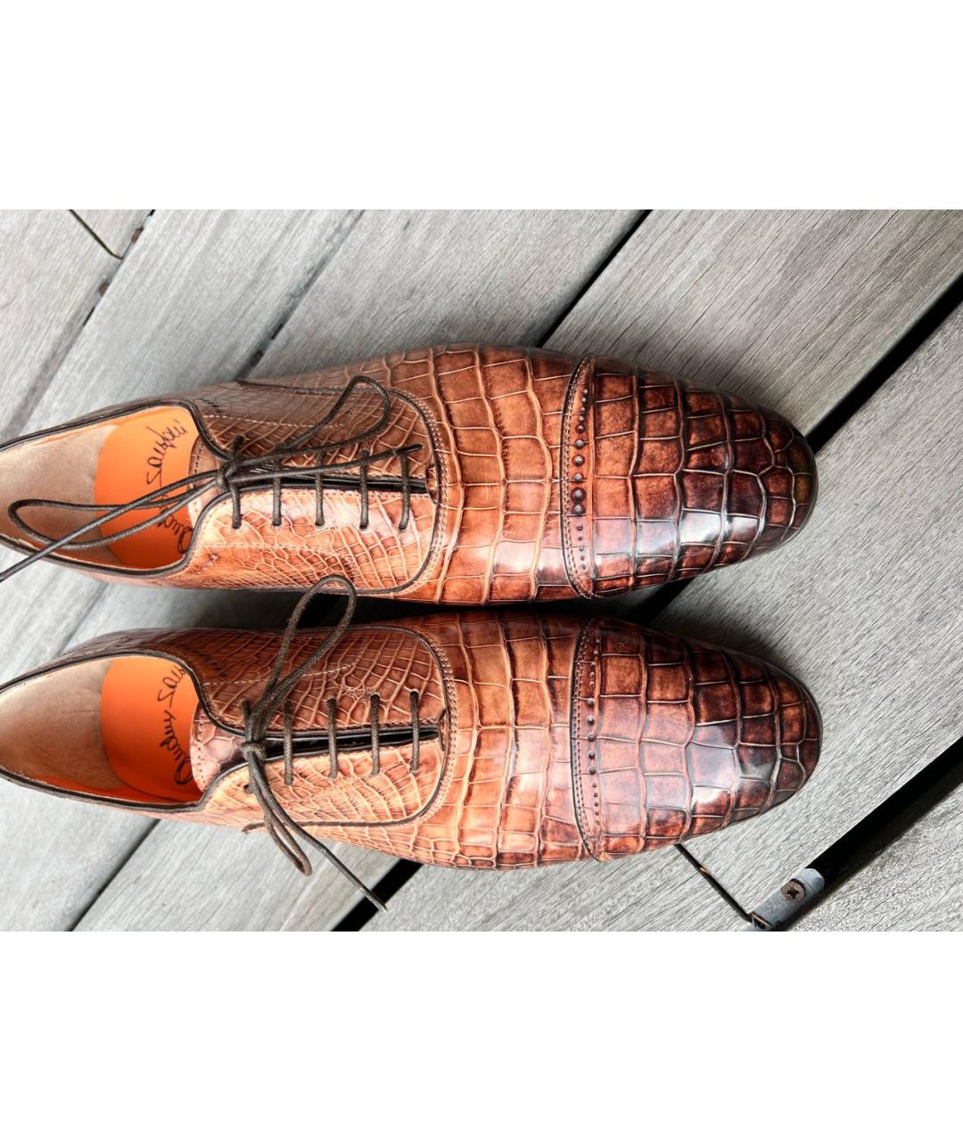SANTONI Коричневые туфли из кожи аллигатора, фото 2