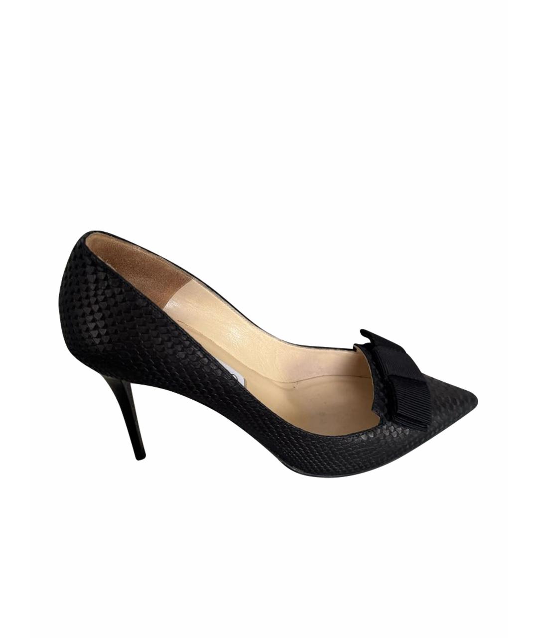 JIMMY CHOO Черные кожаные лодочки на низком каблуке, фото 1