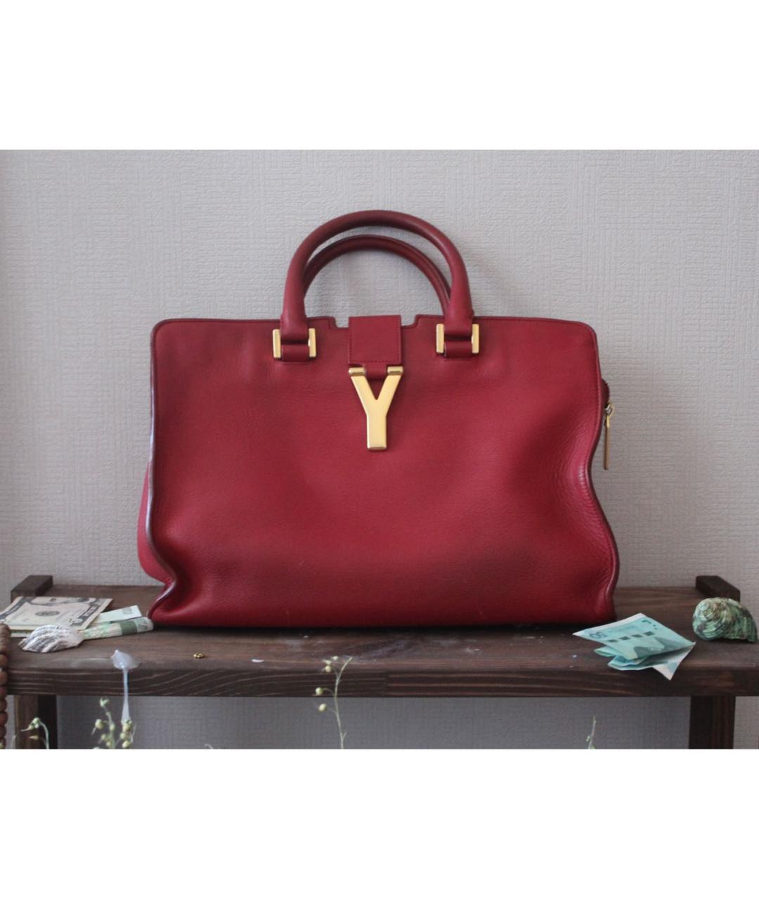 SAINT LAURENT Красная кожаная сумка с короткими ручками, фото 9