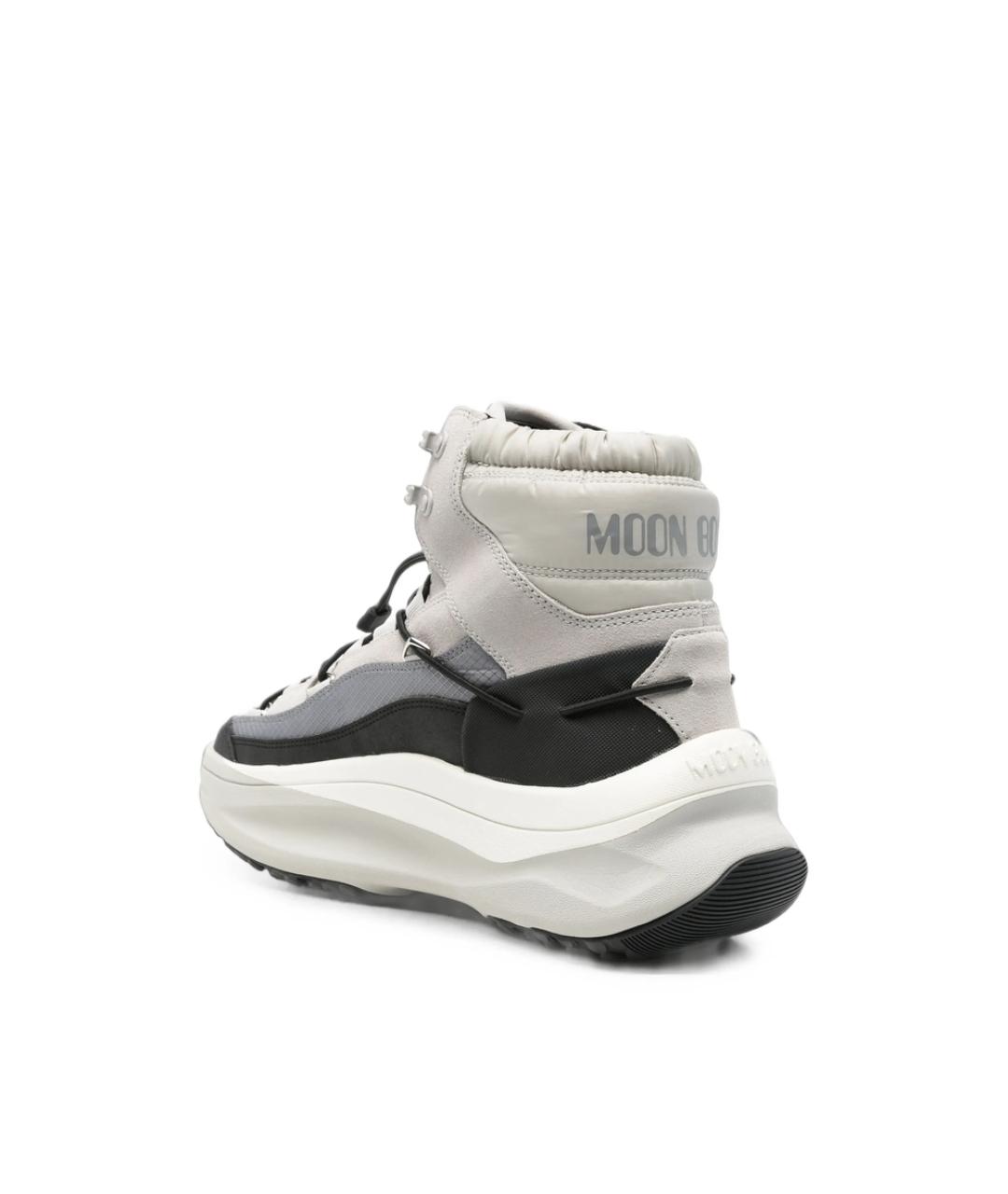 MOON BOOT Серые кожаные высокие кроссовки / кеды, фото 2