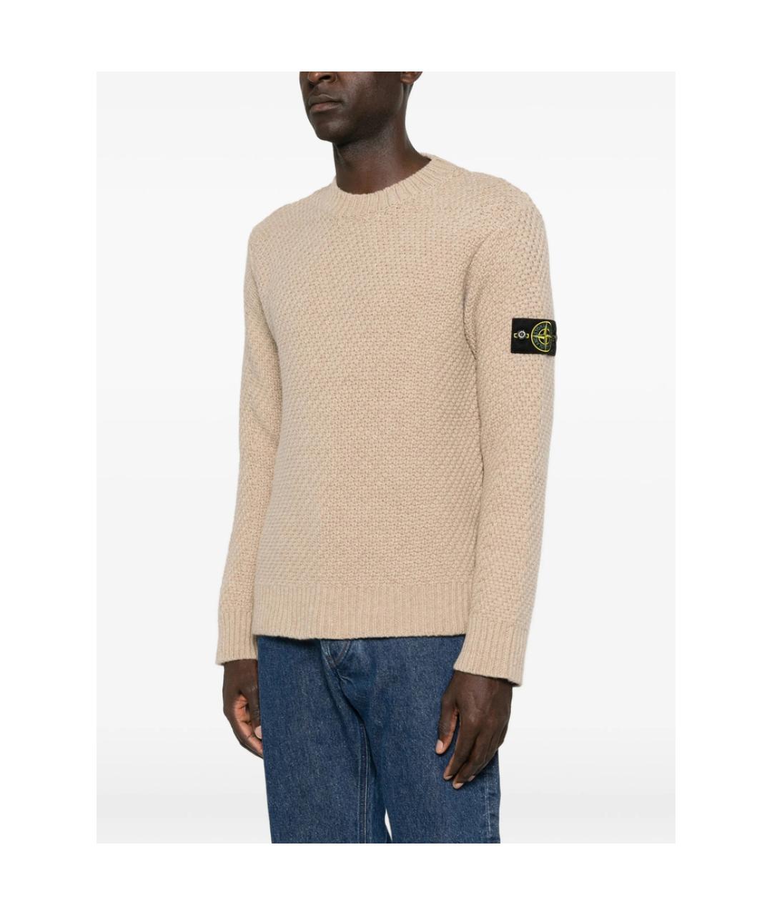 STONE ISLAND Бежевый шерстяной джемпер / свитер, фото 3
