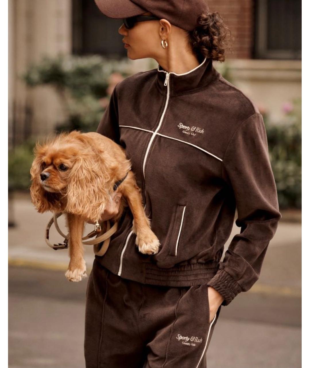 SPORTY AND RICH Коричневый велюровый спортивные костюмы, фото 8