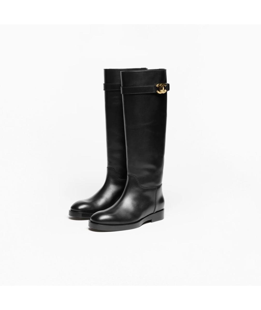 CHANEL Черные кожаные сапоги, фото 2