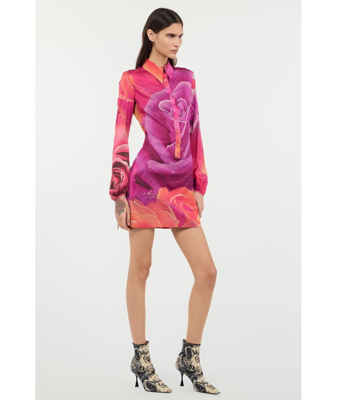 ROBERTO CAVALLI Фуксия вискозное коктейльное платье, фото 3