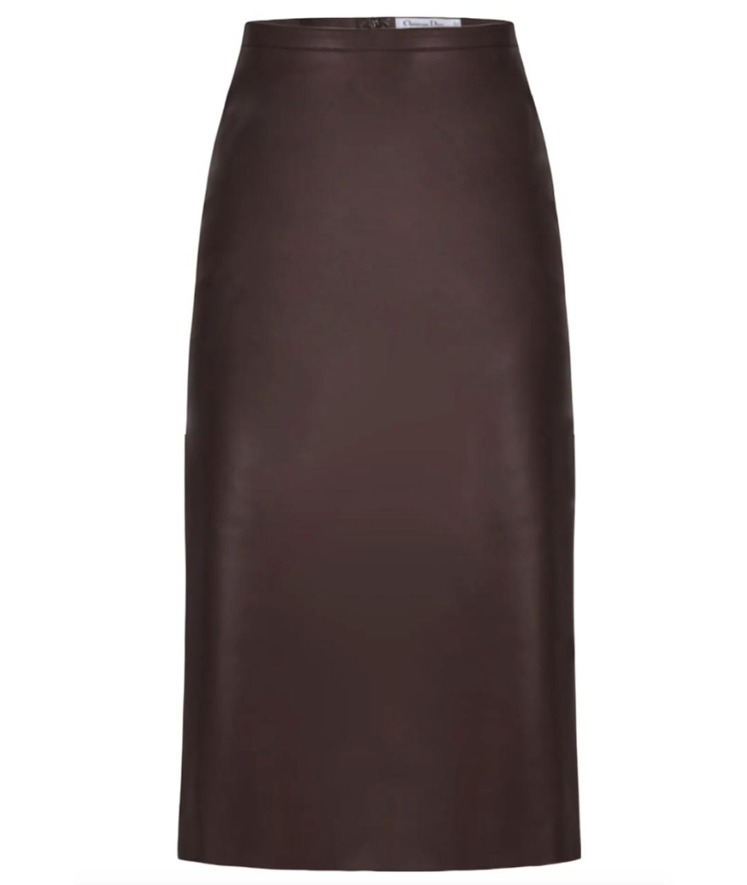 CHRISTIAN DIOR Бордовая кожаная юбка миди, фото 1