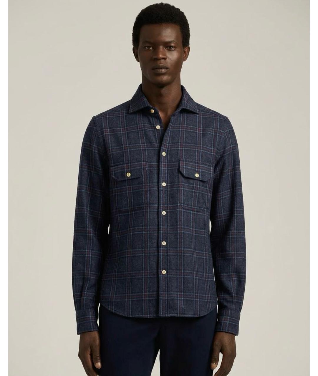 KITON Темно-синяя шерстяная кэжуал рубашка, фото 4