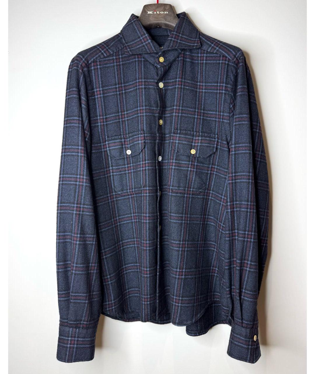 KITON Темно-синяя шерстяная кэжуал рубашка, фото 2