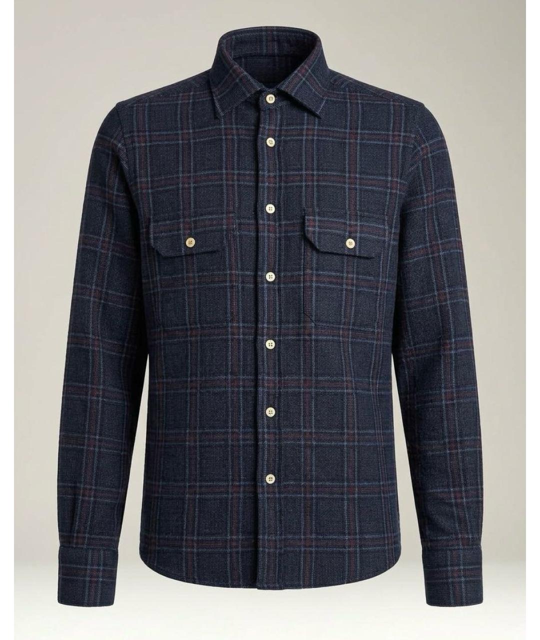 KITON Темно-синяя шерстяная кэжуал рубашка, фото 7