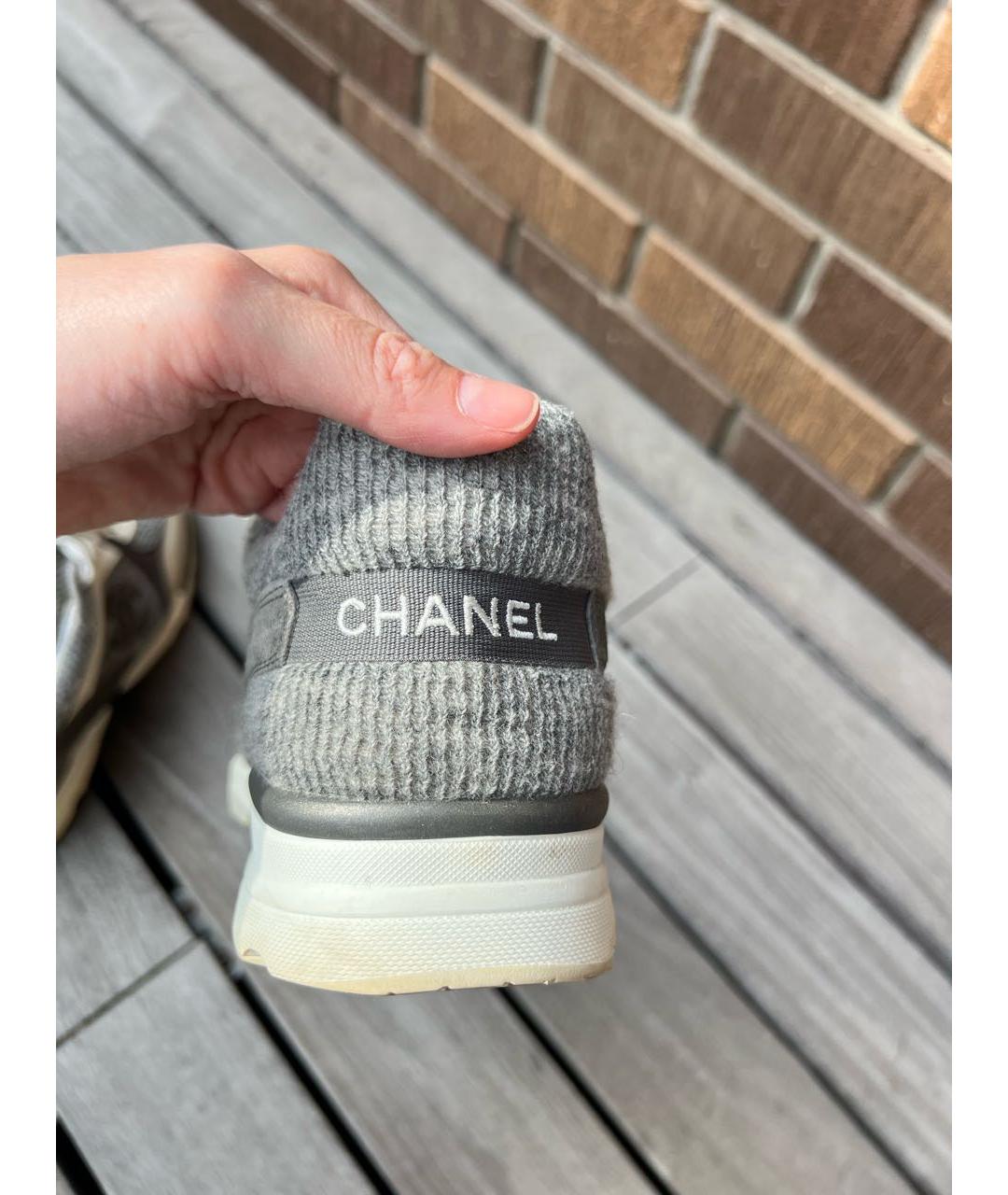 CHANEL Серые текстильные низкие кроссовки / кеды, фото 7