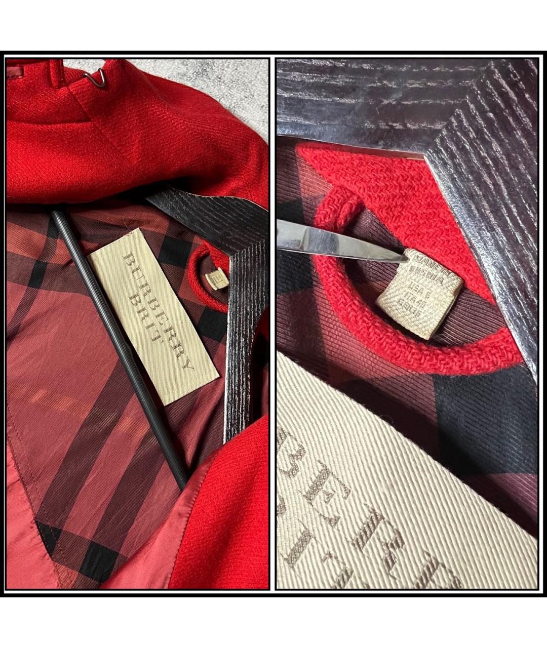 BURBERRY Красное шерстяное пальто, фото 7