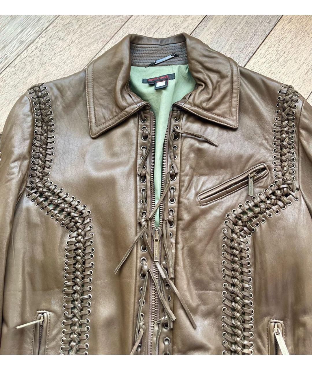 ROBERTO CAVALLI Горчичная кожаная куртка, фото 4