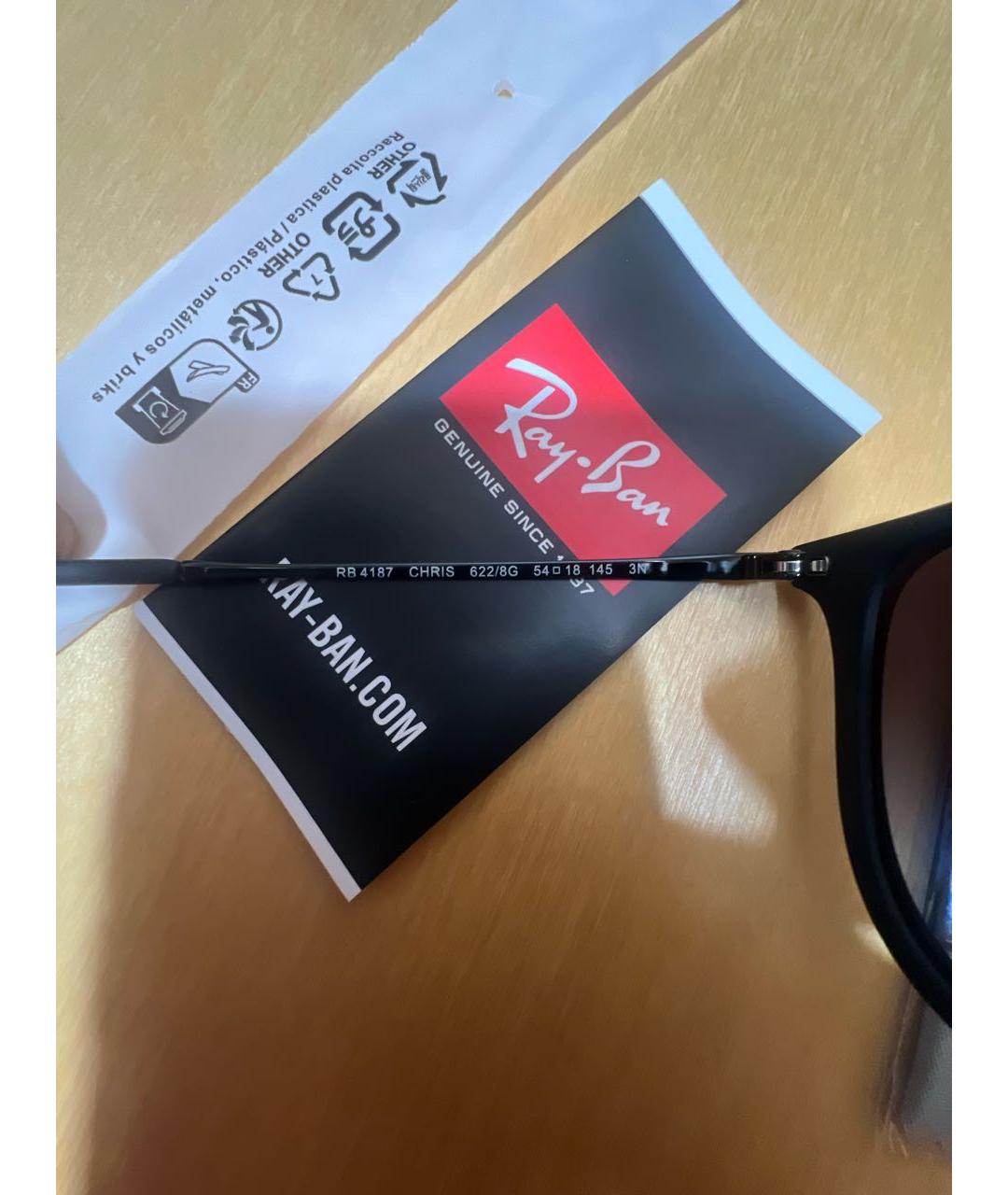 RAY BAN Черные пластиковые солнцезащитные очки, фото 7