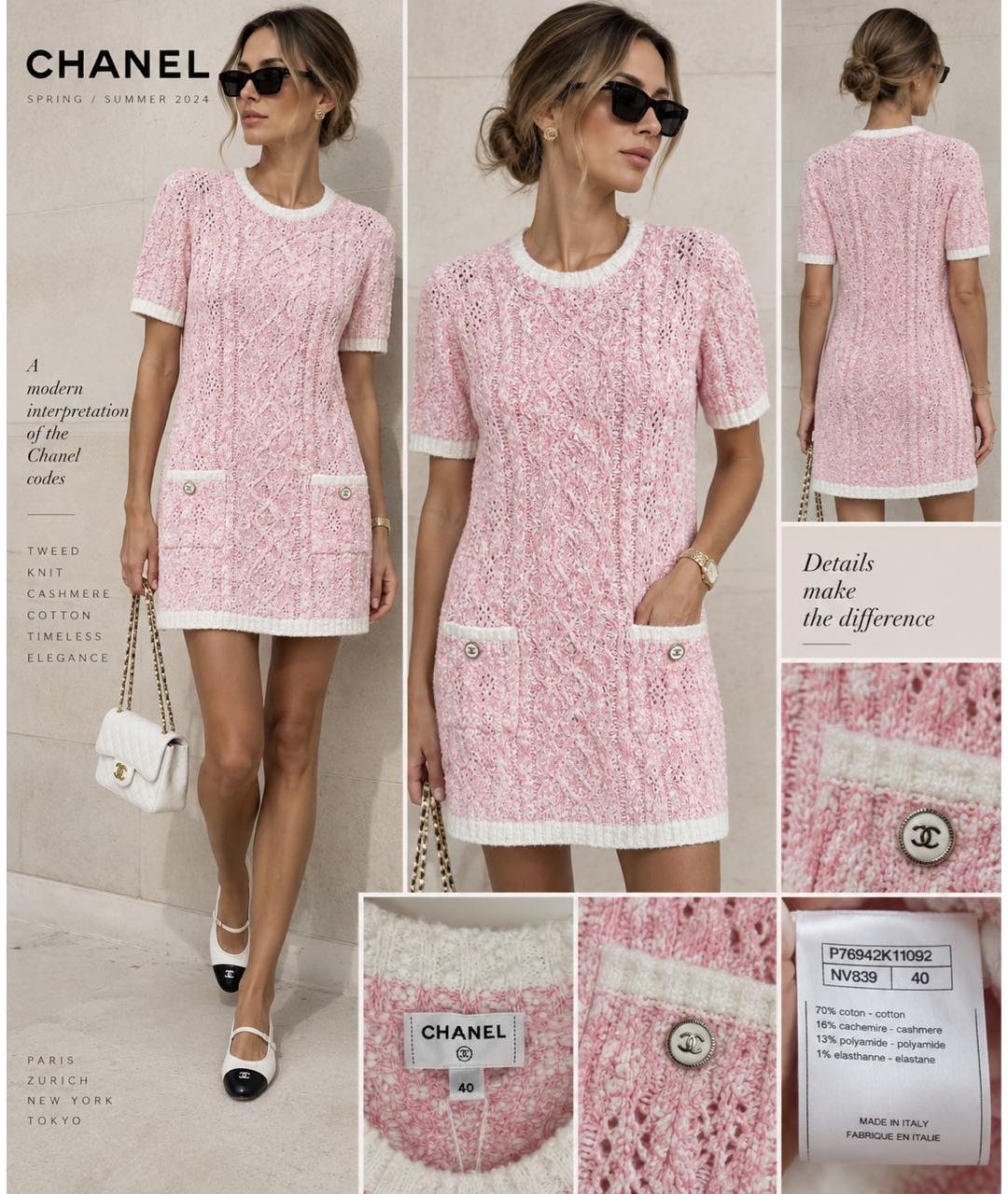 CHANEL Розовое хлопко-эластановое повседневное платье, фото 5