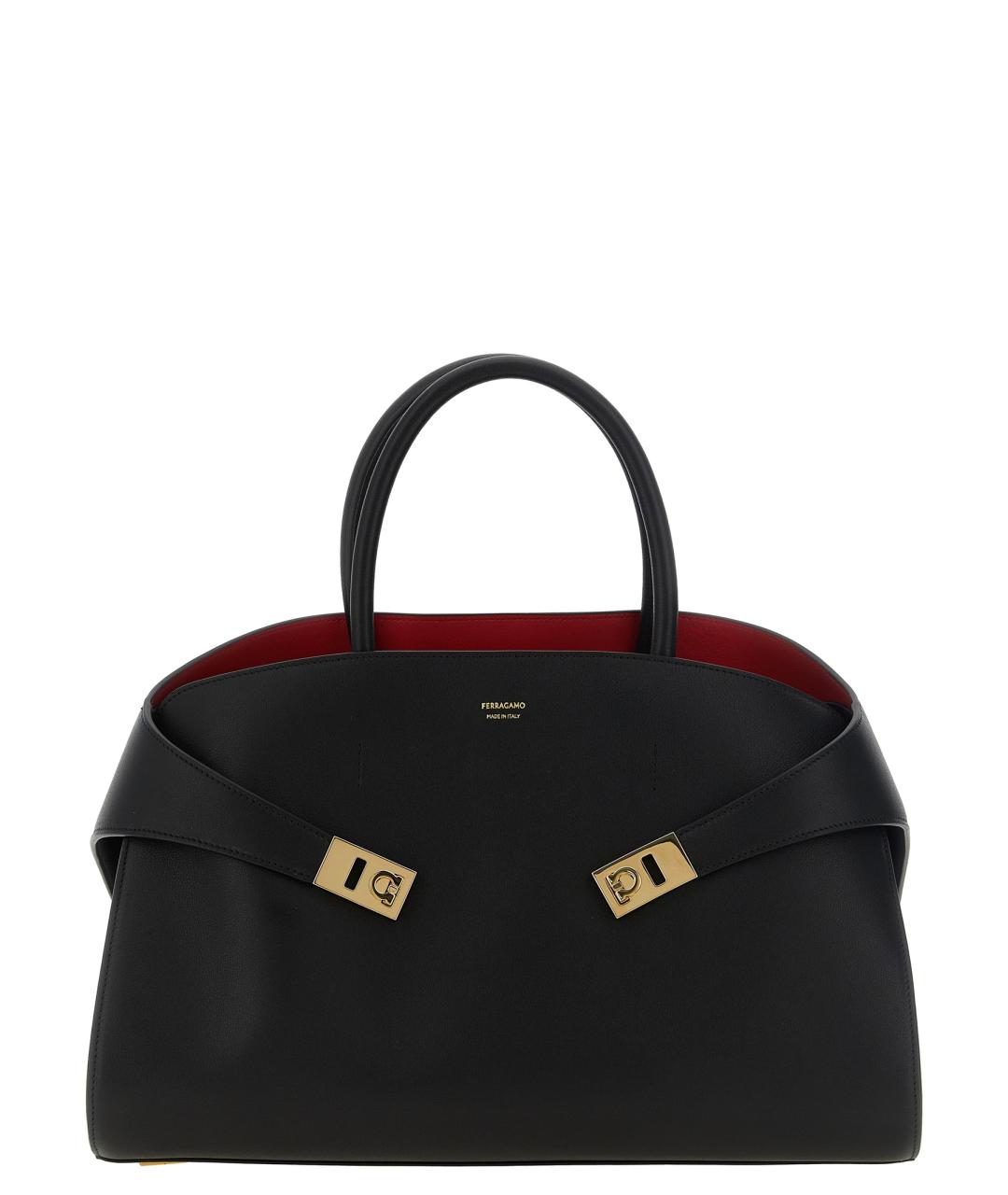 FERRAGAMO Черная кожаная сумка тоут, фото 1