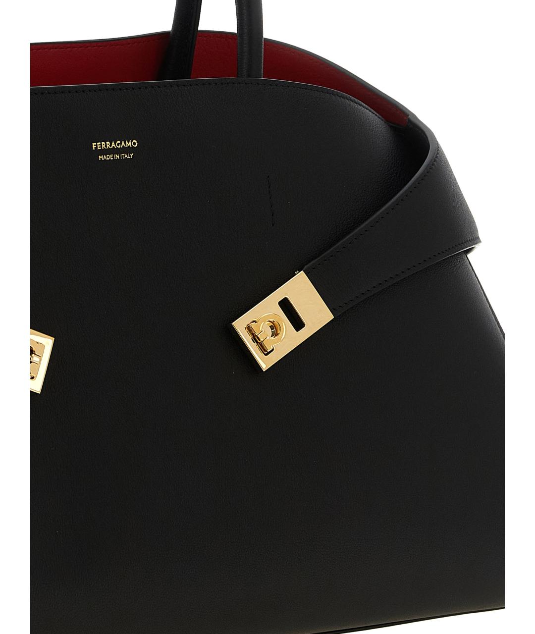 FERRAGAMO Черная кожаная сумка тоут, фото 3